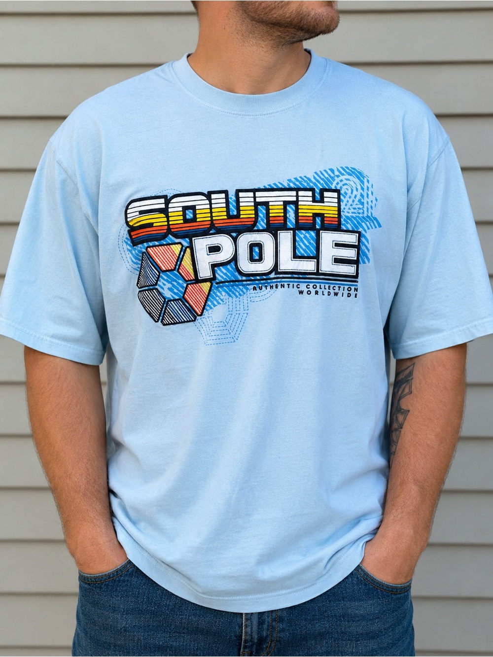 Southpole Men’s M Light Blue Graphic T Shirt Retro Y2K Hip Hop NWT